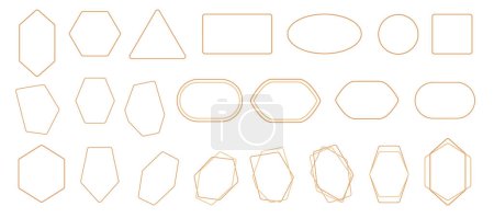 Illustration for Realistic golden line geometric simple frames with copy space. Vector isolated blank borders, gold geometry shapes for social media or highlights. Triangles and circles, squares and ovals - Royalty Free Image