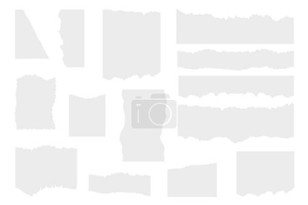 Blank realistic papers pieces with torn edges or corners. Vector isolated empty sheets with damaged structure, variety of notes with ripped sides. Empty ripped messages or notepad stationery