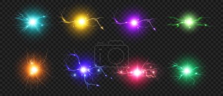 Plasma discharge, isolated realistic round lightning or thunderstorm effect. Vector sphere with high voltage energy, bright ball with sparks and charge. Electrical powerful thunderbolt burst