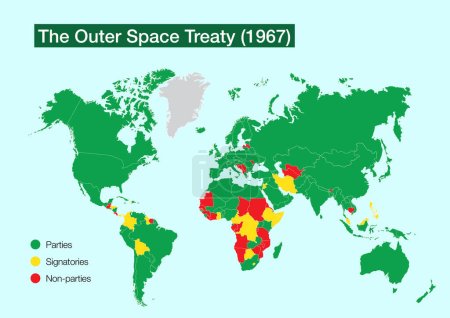 Photo for World map with the countries that have signed and ratified the Outer Space Treaty for the exploration of outer space - Royalty Free Image