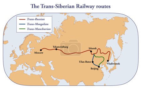 Téléchargez les photos : Carte de la route ferroviaire transsibérienne - en image libre de droit