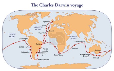 Téléchargez les photos : La route de Charles Darwin voyage avec le HMS Beagle - en image libre de droit