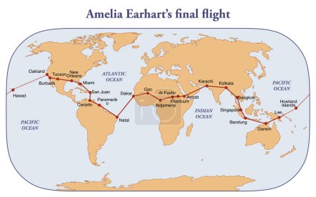 Téléchargez les photos : Carte routière du dernier vol d'Amelia Earhart - en image libre de droit