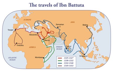 Téléchargez les photos : Carte des voyages de l'érudit et explorateur Ibn Battuta - en image libre de droit