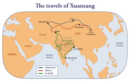 Foto de Mapa de los viajes de xuanzang - Imagen libre de derechos