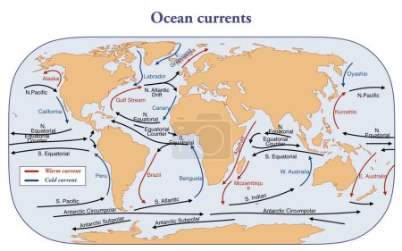 Foto de Mapa de las corrientes oceánicas alrededor de la tierra - Imagen libre de derechos