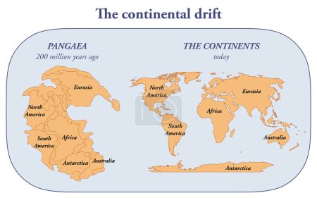 The continental drift and the evolution of the earth from Pangaea to today