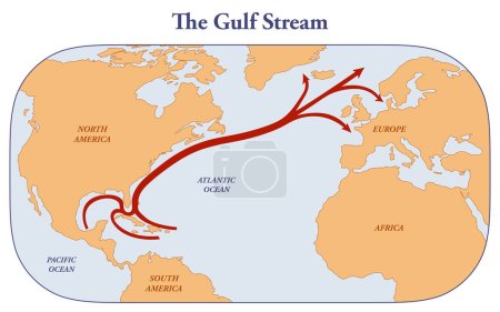 Foto de Mapa de la corriente del Golfo desde el Caribe a América del Norte y Europa - Imagen libre de derechos