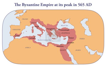 Foto de Mapa del Imperio bizantino en su mayor extensión en el año 565 dC - Imagen libre de derechos