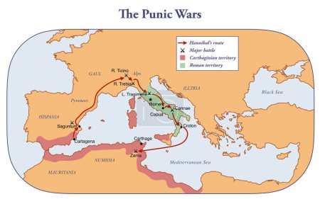 Téléchargez les photos : Carte des territoires contrôlés par Rome et Carthage pendant les guerres puniques - en image libre de droit