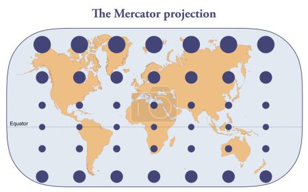 Foto de La proyección Mercator de la tierra y la distorsión de tamaños lejos del ecuador - Imagen libre de derechos