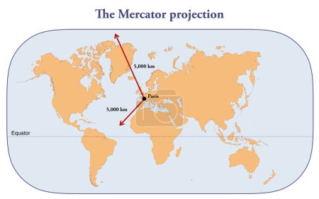 Foto de La proyección Mercator de la tierra y la distorsión de tamaños lejos del ecuador - Imagen libre de derechos