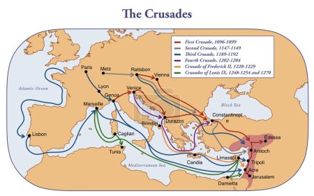 Map of the Crusades main routes and roads