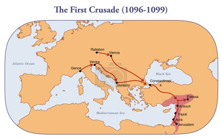 Foto de Mapa de la primera ruta de la cruzada - Imagen libre de derechos
