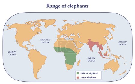 Carte moderne des éléphants dans le monde