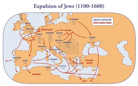 Foto de Mapa que muestra la expulsión de judíos y su reasentamiento entre 1100 y 1600 - Imagen libre de derechos