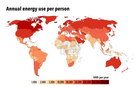 Téléchargez les photos : Consommation annuelle d'énergie par personne dans le monde - en image libre de droit