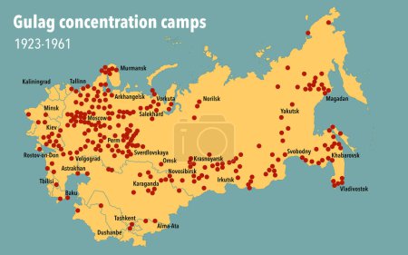 Carte de localisation des camps de concentration du Goulag à travers l'Union soviétique