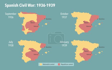 Foto de Mapa de la guerra civil española y territorios ocupados entre 1936 y 1939 - Imagen libre de derechos