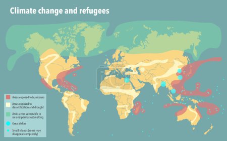 Téléchargez les photos : La carte mondiale du changement climatique et des réfugiés environnementaux - en image libre de droit