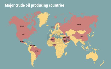 Téléchargez les photos : Carte mondiale des principaux pays producteurs de pétrole brut - en image libre de droit