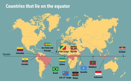 Téléchargez les photos : Carte de tous les pays qui se trouvent sur l'équateur - en image libre de droit