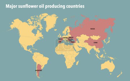 Foto de Mapa mundial de los principales países productores de aceite de girasol - Imagen libre de derechos