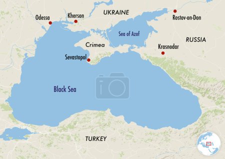 Photo for The Crimea region in Ukraine, with the main cities and surrounding countries - Royalty Free Image