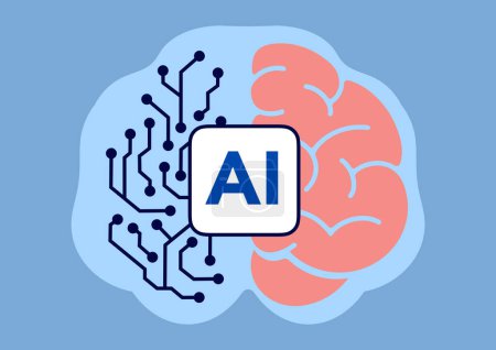 Foto de Visualización del cerebro humano combinada con el circuito de chips de computadora para ilustrar la inteligencia artificial - Imagen libre de derechos