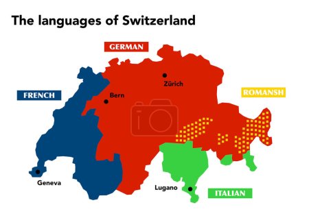 Karte mit der geografischen Verteilung der vier Nationalsprachen der Schweiz