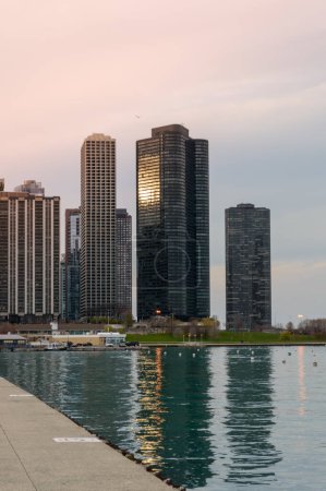 Photo for Cityscape of Chigago and lake Michigan at dusk - Royalty Free Image