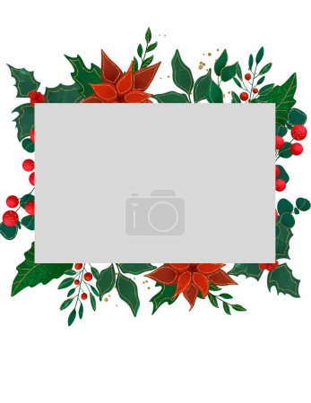 Téléchargez les photos : Ensemble de fleurs de Noël, dans les couleurs classiques de Noël rouge et vert dans un style rétro - en image libre de droit