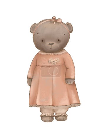 Téléchargez les photos : Teddy bear, cute animal for girl's room decoration, greeting card, woodland illustration - en image libre de droit