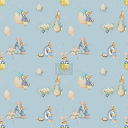 Foto de Easter seamless pattern, Easter pattern, Easter cartoon rabbit in pastel colors - Imagen libre de derechos