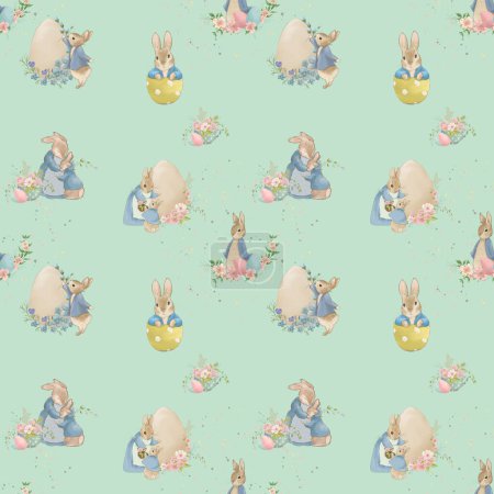 Easter seamless pattern, Easter pattern, Easter cartoon rabbit in pastel colors