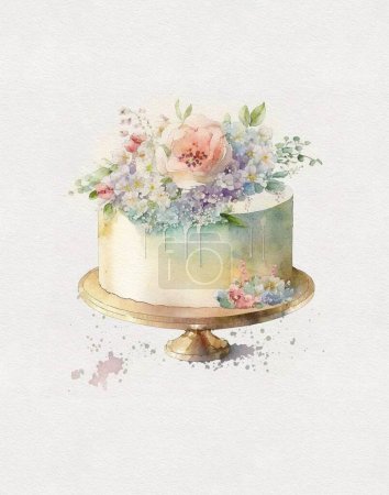 Téléchargez les photos : Dessin aquarelle de gâteau d'anniversaire, gâteau d'anniversaire, gâteau de mariage - en image libre de droit