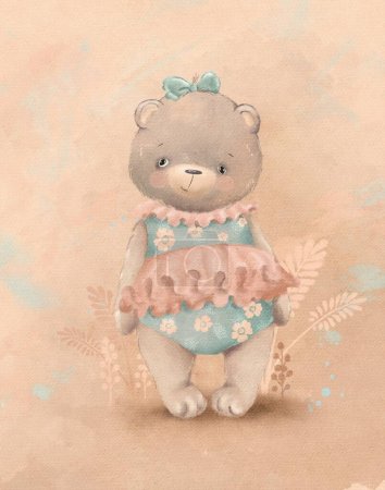 Teddy bear, cute animal for children's room decoration, greeting card, woodland illustration, cartoon bear