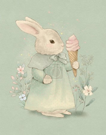Téléchargez les photos : Pastel vintage lapin dessin, lapin de Pâques, shabby chic dessin, illustration pour les livres pour enfants - en image libre de droit