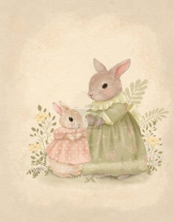 Photo for Pastel vintage bunny drawing, easter bunny, shabby chic drawing, illustration for children's books - Royalty Free Image