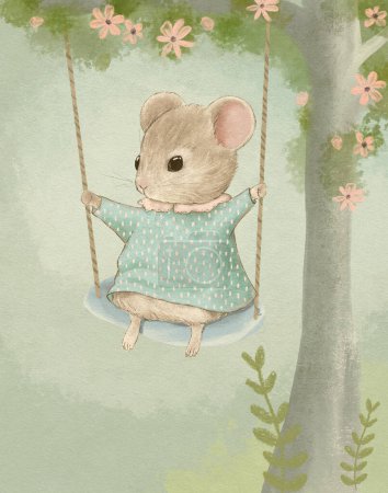 Photo for Pastel vintage mouse drawing, cute baby animal, kids birthday card, illustration for children's books - Royalty Free Image