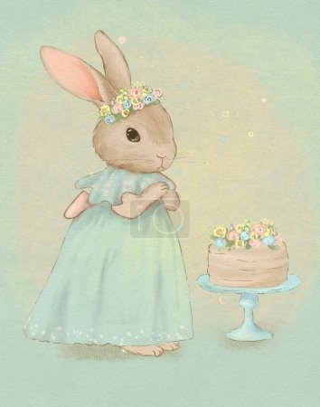 Téléchargez les photos : Dessin lapin pastel vintage, lapin de Pâques, animal des bois, illustration pour chambre d'enfant - en image libre de droit