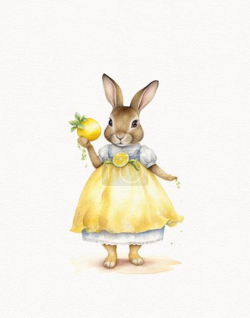 Photo for Rabbit in yellow dress with lemons, cute animal in summer - Royalty Free Image