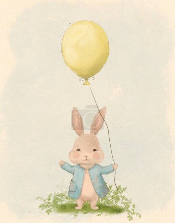 Téléchargez les photos : Dessin lapin pastel vintage, lapin de Pâques, animal des bois, illustration pour chambre d'enfant - en image libre de droit