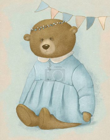Photo for Vintage cute cartoon teddy bear drawing, birthday card for kids - Royalty Free Image