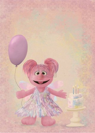  Sesame Street, bright shaggy cute pink monster birthday