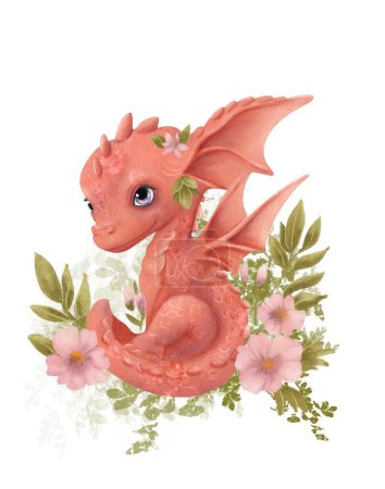 Foto de Dibujo de acuarela de dragón volador fantasía mágica, animal fabuloso - Imagen libre de derechos