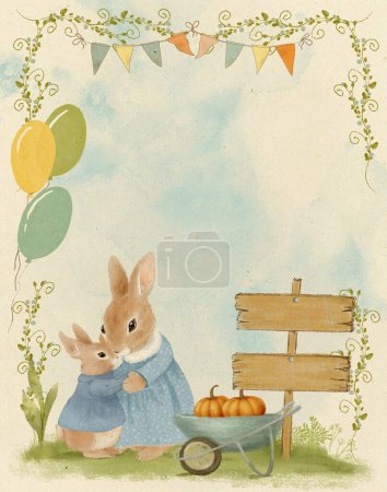 Téléchargez les photos : Illustration de lapin mignon, invitation de vacances lapin - en image libre de droit