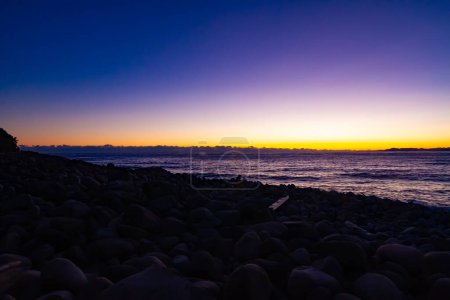 Photo for A sunset photography of the coast in Heda Shizuoka wide shot. High quality photo. Numazu district Heda Shizuoka Japan 01.25.2023 Here is an coast line in Shizuoka Japan - Royalty Free Image