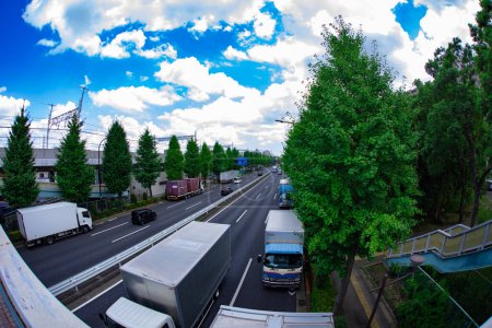 Photo for A traffic jam at the downtown street in Takashimadaira Tokyo wide shot. High quality photo. Itabashi district Takashimadaira Tokyo Japan 07.18.2023 Here is a downtown street in Tokyo. - Royalty Free Image