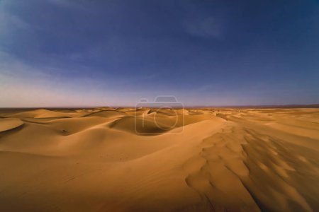 A panoramic sand dune of sahara desert at Mhamid el Ghizlane in Morocco wide shot. High quality photo. Zagora district Mhamid el Ghizlane Morocco 03.06.2024 Here is a desert area in Morocco.